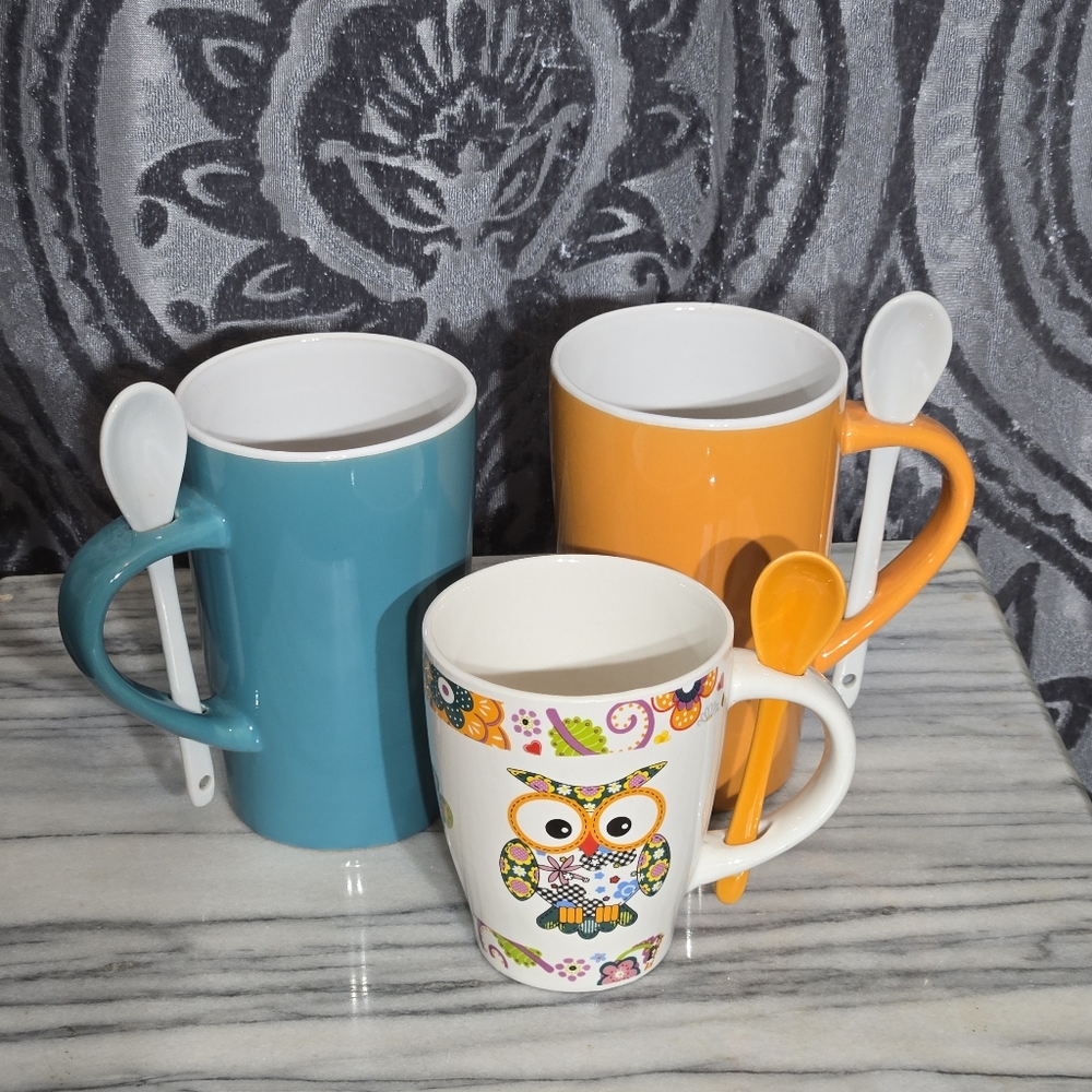 Colorful Ceramic Mugs with Spoons